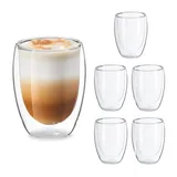 relaxdays Gläser-Set Latte Macchiato Gläser 350 ml, Glas, 6er Pack weiß