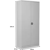 PROREGAL Stahlschrank BEE mit 6 lackierten Fachböden | HxBxT 195x92x42cm | Grau-Grau | Werkstattschrank Werkzeugschrank Aktenschrank Universalschrank
