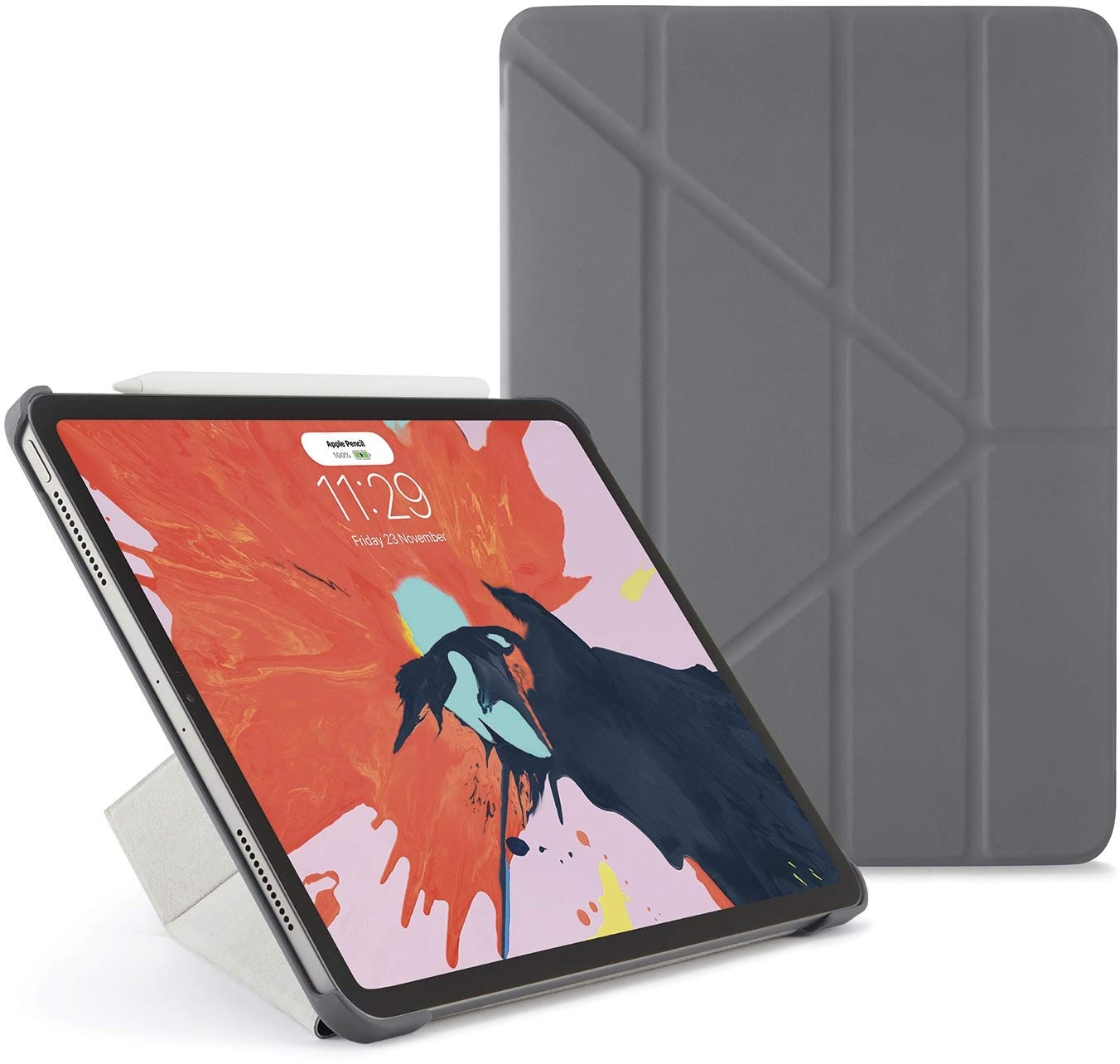 Pipetto Premium Ultraflacher Origami Smart Hülle Shell Cover Apple Pencil Gen 2 Sync und kostenpflichtig für iPad Pro 11 (2018) Modell 5 in 1 Klapppositionen Auto-Sleep-Wake-Funktion - Grau