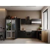 Respekta Winkelküche L-Form 370 cm Schwarz