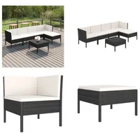 vidaXL 6 tlg. Garten Lounge Set mit Auflagen Poly Rattan Schwarz - Garten-Sofagarnitur - Garten-Sofagarnituren - Gartensofa-Set - Gartensofa-Sets - Schwarz