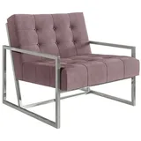 s-style möbel Loungesessel mit Silber, Metall Füßen aus Rosa Samtstoff, B/T/H: 84 cm/89 cm/81 cm, - Rosa