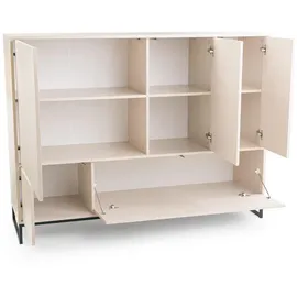 agmat-furniture Kommode Genua mit 5 Türen, Sideboard in Farbe: Creme, Schrank in Größe: 160 x 120 x 45 cm - Beige