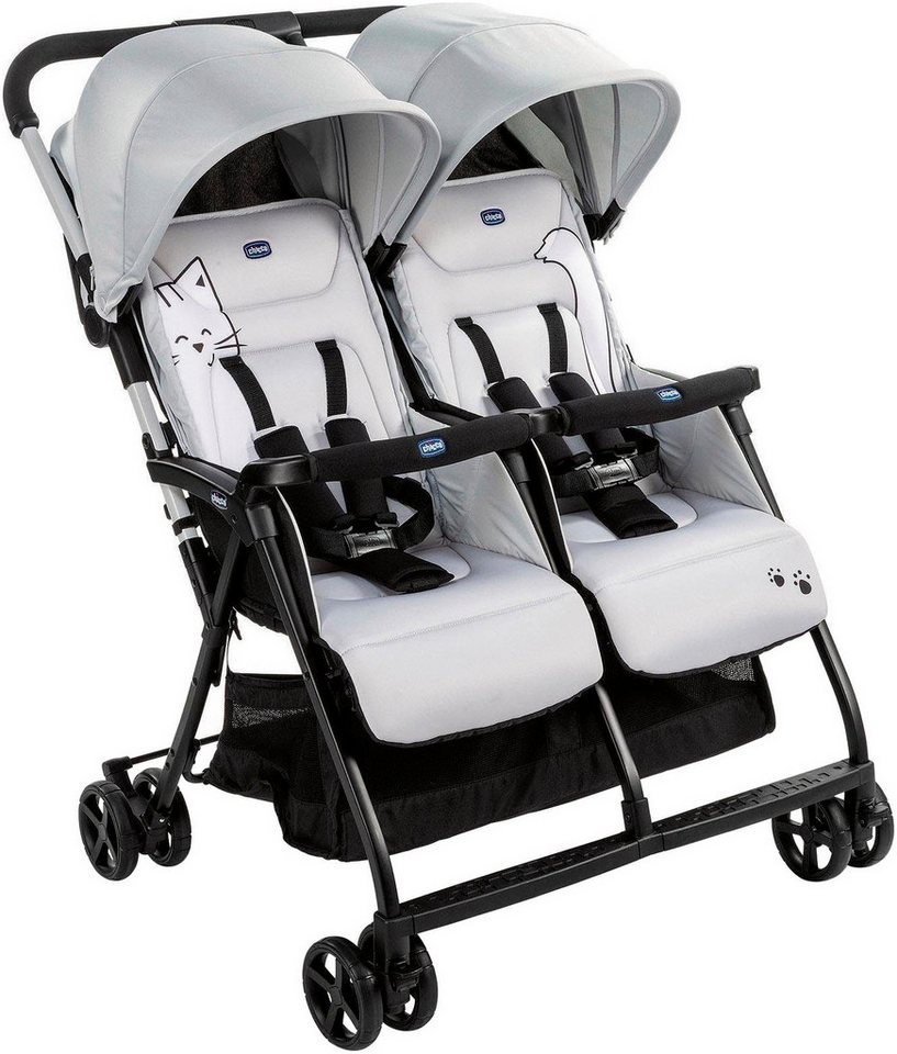 Chicco Zwillingsbuggy OHlalà Twin, Silver Cat, Zwillingskinderwagen silberfarben