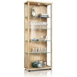 K-Möbel Glasvitrine in Buche Dekor (176x67x33 cm) mit 4 höhenverstellbaren Glasböden & LED - Modellauto Vitrine Buche - Vitrinenschrank Buche