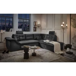 Ecksofa ED EXCITING DESIGN "Bolonia L-Form", schwarz, B:283cm H:107cm T:217cm, 100% Polyester, Sofas, mit Bettkasten, Schlaffunktion und Strassstein