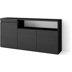 SKRAUT HOME Sideboard, Schrank, Küche, Schrank, Flurmöbel, 150x35x75cm, 3 Türen, Viel Stauraum, Moderner Stil, Schwarz - 67_5