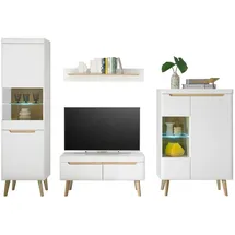furn.design Wohnwand "Isgard" in weiß matt und Scandi Eiche Wohnkombination 4-teilig 290 cm - Weiß