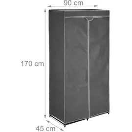 Relaxdays Stoffschrank, mit Kleiderstange & 6 Fächern, HxBxT: 170 x 90 x 45 cm, stabil, Faltschrank mit Bezug, anthrazit