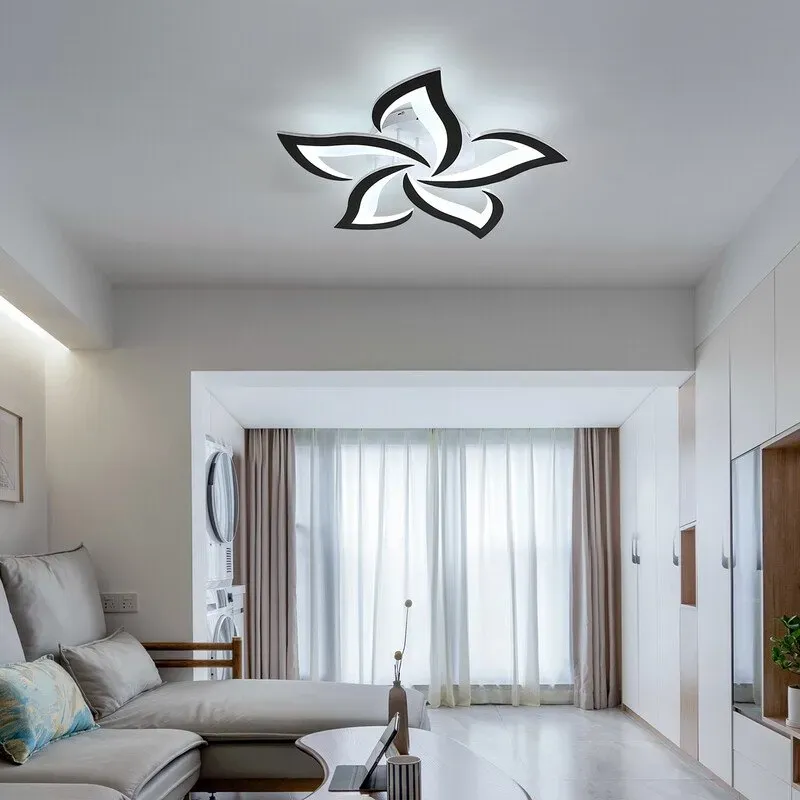 Moderner Deckenleuchter mit 5 Acryl-Lampen, 60 W, weißes Licht 6500 K, schwarzes Schwalbenschwanz-Blütenblatt-Design