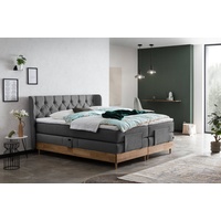 Belanoti Boxspringbett EON (Boxspringbett 180x200 elektrisch verstellbar Bett 180x200 mit Motor, 7-Zonen Taschenfederkern Matratze inklusive Visco Topper), in der Farbe Anthrazit H2/H3 Polsterbett Motorbett mit Eiche grau