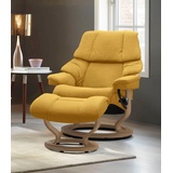 Stressless Relaxsessel "Reno" Sessel Gr. ROHLEDER Stoff Q2 FARON, Classic Base Eiche, Relaxfunktion-Drehfunktion-PlusTMSystem-Gleitsystem, B/H/T: 75 cm x 96 cm x 75 cm, gelb (yellow q2 faron) Lesesessel und Relaxsessel mit Classic Base, Größe S, M & L, Gestell Eiche