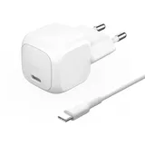 Belkin BoostCharge kompaktes Ladegerät (20 W), USB-C Power Delivery Schnellladegerät, USB C Netzteil für Apple iPhone 17, 16, Samsung Galaxy S25, iPad, AirPods usw., inklusive Typ C to C-Kabel – Weiß