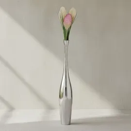 KADIMA DESIGN Große moderne Aluminium Blumenvase in Silber, 75 cm hoch, stilvoll
