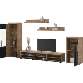 INOSIGN Wohnwand INOSIGN "Roger,Breite 270 cm moderne Mediawand ohne Beleuchtung", braun (wotan eiche, schwarz), B:270cm H:160cm T:40cm, Holzwerkstoff, Kunststoff, Melamin, Metall, Kastenmöbel-Sets, Wohnwand, Anbuwand (Set,5-St) viel Stauraum, Vitrinen mit