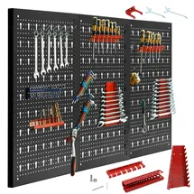 CCLIFE Werkzeugwand Lochwand Inkl. 35-Teiligem Metall Werkzeuglochwand Dreiteilig 120 x 60 x 2 cm Erweiterbar Zubehör Wandregal Werkzeugaufbewahrung