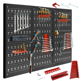 CCLIFE Werkzeugwand Lochwand Inkl. 35-Teiligem Metall Werkzeuglochwand Dreiteilig 120 x 60 x 2 cm Erweiterbar Zubehör Wandregal Werkzeugaufbewahrung
