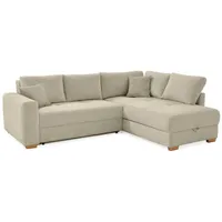 luma-home Dauerschlaf-Ecksofa Boxspring Federkern-Couch Topper Bettkasten, Cord Beige Grau / Beige