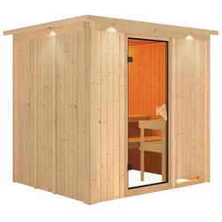 Karibu Sauna Sodin-ohne Ofen-Inkl. Dachkranz inkl. 8-teiligem gratis Zubehörpaket (Gesamtwert 191,92€)