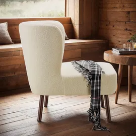 Tectake tectake® Teddy-Cocktailsessel, gepolstert, mit Bouclé-Bezug, runde Stahlbeine in Holzoptik, 62 x 73 x 74