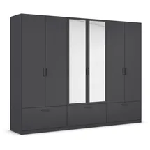 Rauch Möbel BARI Drehtürenschrank 6-türig, Kleiderschrank Grau-Metallic, 3 Schubladen, mit Spiegel, 271x210x54cm