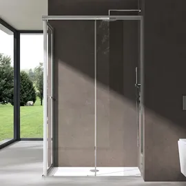 doporro Ravenna16L Eckdusche mit Schiebetür 80 x 120 cm Silber Klarglas inkl. Duschtasse