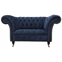JVmoebel Chesterfield-Sessel, Sessel Chesterfield Klassisch Design Wohnzimmer Textil Couch blau