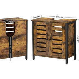 Songmics VASAGLE Waschbeckenunterschrank, mit 2 Lamellentüren, Verstellbarer Einlegeboden - Braun/Schwarz