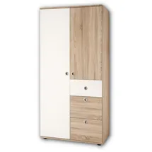 Stella Trading Kleiderschrank Wiki 90 x 191 x 53 cm Weiß/Eiche