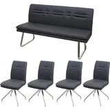 Mendler Esszimmer-Set HWC-H70, Sitzgruppe Esszimmergruppe Esszimmergarnitur, Stoff/Textil Edelstahl gebürstet dunkelgrau 160cm - Grau