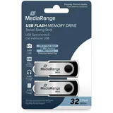 MediaRange MR911-2 - USB-Flash-Laufwerk - Mini USB Flash-Laufwerk mit sicherem Drehkappengehäuse, externe Speichererweiterung mit Lesegeschwindigkeit von bis zu 17 MB/s, Farbe Schwarz Silber