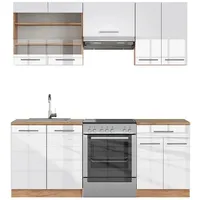 Vicco Fame-Line Küchenzeile Weiß Hochglanz/Goldkraft Eiche 200 cm ohne Arbeitsplatte