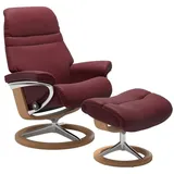STRESSLESS Sessel mit Hocker Sunrise Signature Leder Rot Batick Bordeaux M (Medium)