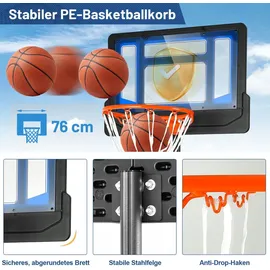 Costway Basketballständer 90/158-210 cm höhenverstellbar, Basketballkorb wetterbeständig mit Ständer & 2 Rädern, Korbanlage für Kinder, Jugen... - Blau/Schwarz