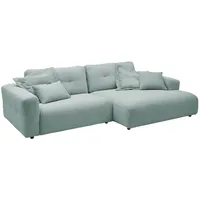 KAWOLA Ecksofa, Hellblau, Schwarz, Echtholz, 3-Sitzer, Füllung: Kaltschaum, Ottomane