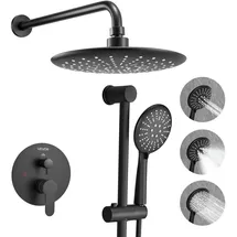 Vevor Regenduschsystem fürs Badezimmer mit 229 mm runden Regenduschkopf & Handbrause, wandmontierte Badezimmerarmaturen mit Messingventil und Finishing-Kit, Duscharmatur Mattschwarz