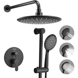 Vevor Regenduschsystem fürs Badezimmer mit 229 mm runden Regenduschkopf & Handbrause, wandmontierte Badezimmerarmaturen mit Messingventil und Finishing-Kit, Duscharmatur Mattschwarz