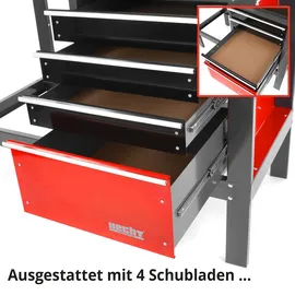 Hecht Werkbank Stahl 2091 grau 4 Schubladen