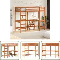 The Living Store - Hochbett mit Schreibtisch Wachsbraun 75x190cm Massivholz Kiefer - Hochbett - Jugendzimmer - Kinderzimmer - Schreibtischbett