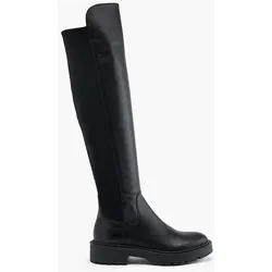 Leder Overknee - Damen - schwarz