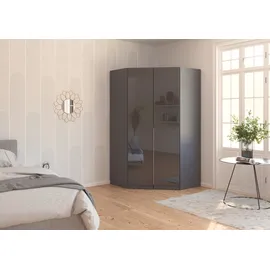 otto home Eckkleiderschrank OTTO HOME "Kleiderschrank Schrank Ankleidezimmer Schlafzimmer Garderobe AGORDO", grau (graumetallic, glas basalt), B:117cm H:210cm T:117cm, Holzwerkstoff, Schränke, Eckkleiderschrank, mit Glastüren, voll ausgestattet mit viel Stauraum