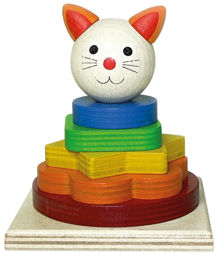 Hess Holzspielzeug 14853 - Stapelturm Katze aus Holz, 9 x 9 x 10,5 cm, bunt