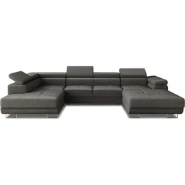 Sofnet Wohnlandschaft Caris U mit Schlaffunktion und einstellbare Kopfstützen, Ecksofa mit zwei Bettkästen, Couch, Sofa, Bettsofa (Graphit (Kronos 22), Ecksofa Rechts)
