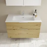 Burgbad Eqio Slim Keramik-Waschtisch, inklusive / Eiche Dekor Urban, Griff Chrom G0146