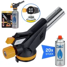 Z.M.C Gasbrenner 1,3kW + 20x Gaskartuschen 227g, Flambierbrenner, Temperatur bis zu 1300°C, Bunsenbrenner Lötbrenner mit Piezozündung, Küchenbrenner mit einstellbare Flamme, Abflammgerät