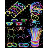 Carehabi Knicklichter Party Set-100x Knicklichter-Knicklichter Kinder-Leuchtstäbe mit Verbinder-Leuchtende Party Deko Party Zubehör-Festival Zubehör