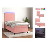 vidaXL Boxspringbett mit Matratze & LED Rosa 90x200 cm Samt