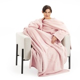 HOMELEVEL Decke mit Ärmeln 200 x 150 cm - XL Kuscheldecke zum Anziehen aus Microfaser - TV Wohndecke weich - Ganzkörperdecke Tagesdecke - Hellrosa