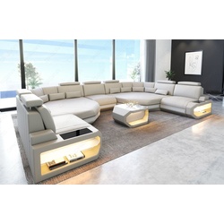 Sofa Dreams Wohnlandschaft Leder Couch Asti Sofa, Couch, XXL U Form Ledersofa mit LED, Designersofa beige|gelb|weiß