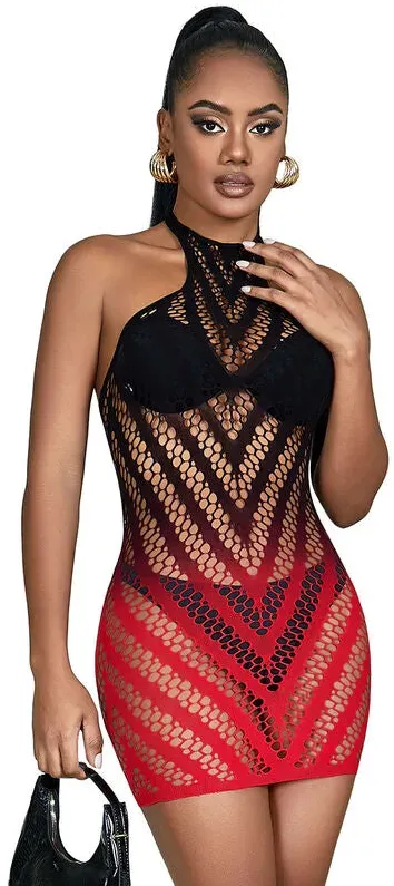 SUBBLIME  952242 Netz-Kleid Rot/Schwarz elastisch mit Cut-Out-Design One Size (Einheitsgröße)